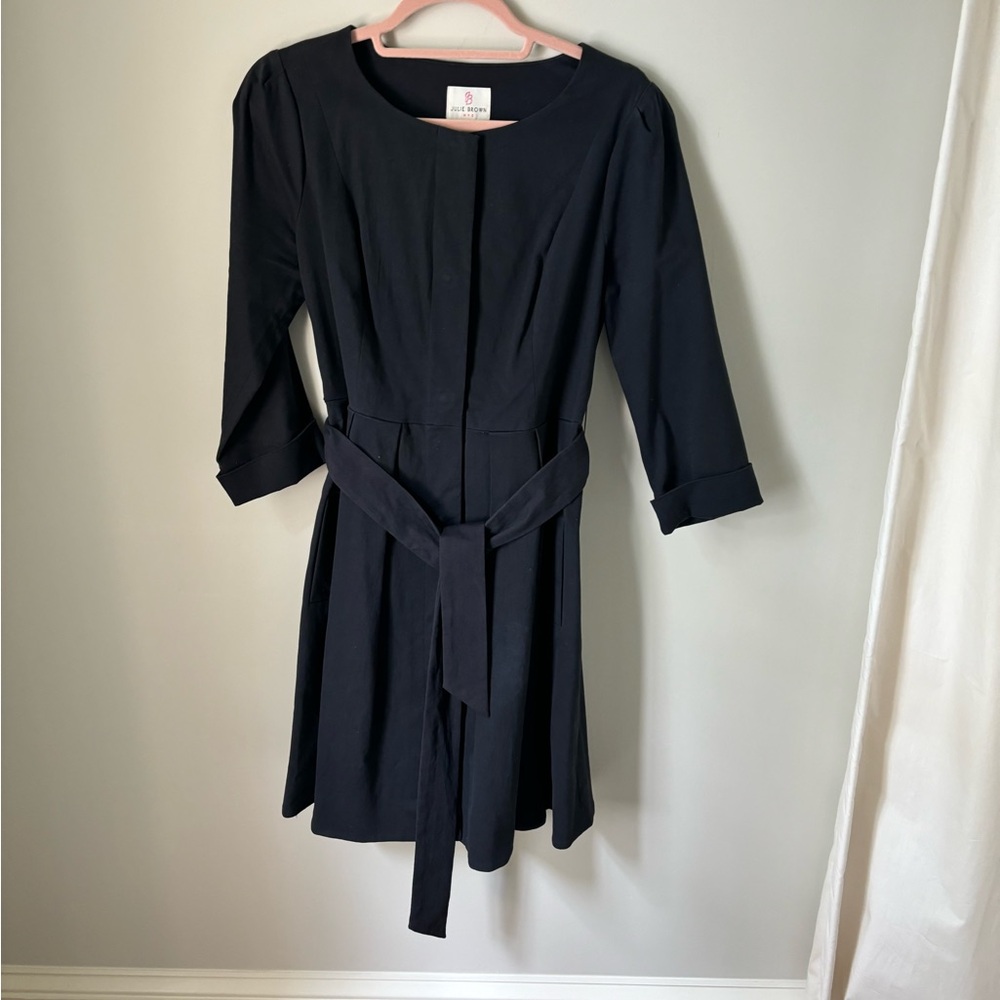 JB by Julie Brown Black Sheath Dress with Tie Front and Cuffed 3/4 Sleeves